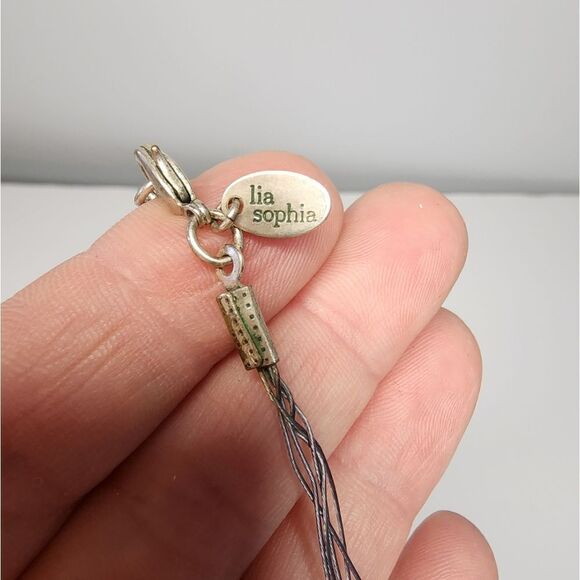 Lia Sophia Colorful Blue Purple Glass Bed Station Wire Necklace Silvertone - Picture 6 of 6